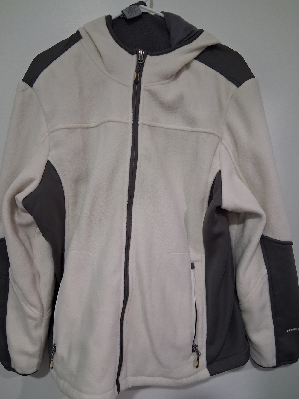 Free Country Two-Tone Hooded Fleece Jacket - Cream & Dark Gray